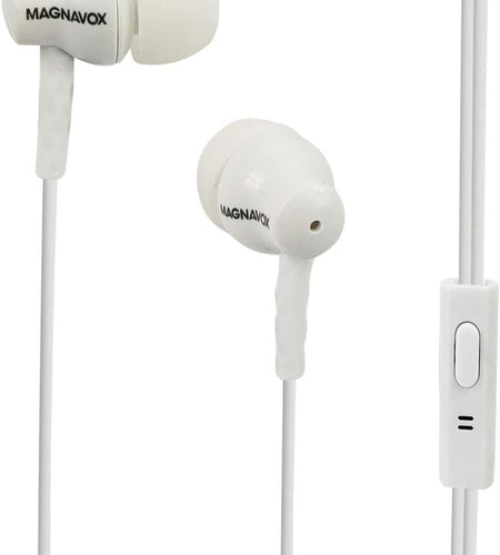 Magnavox MHP4851-WH Ear Buds with Microphone in White | Available in Pink, Black, & White | Ear Buds Wired with Microphone | Extra Value Comfort Stereo Earbuds Wired | Durable Rubberized Cable |